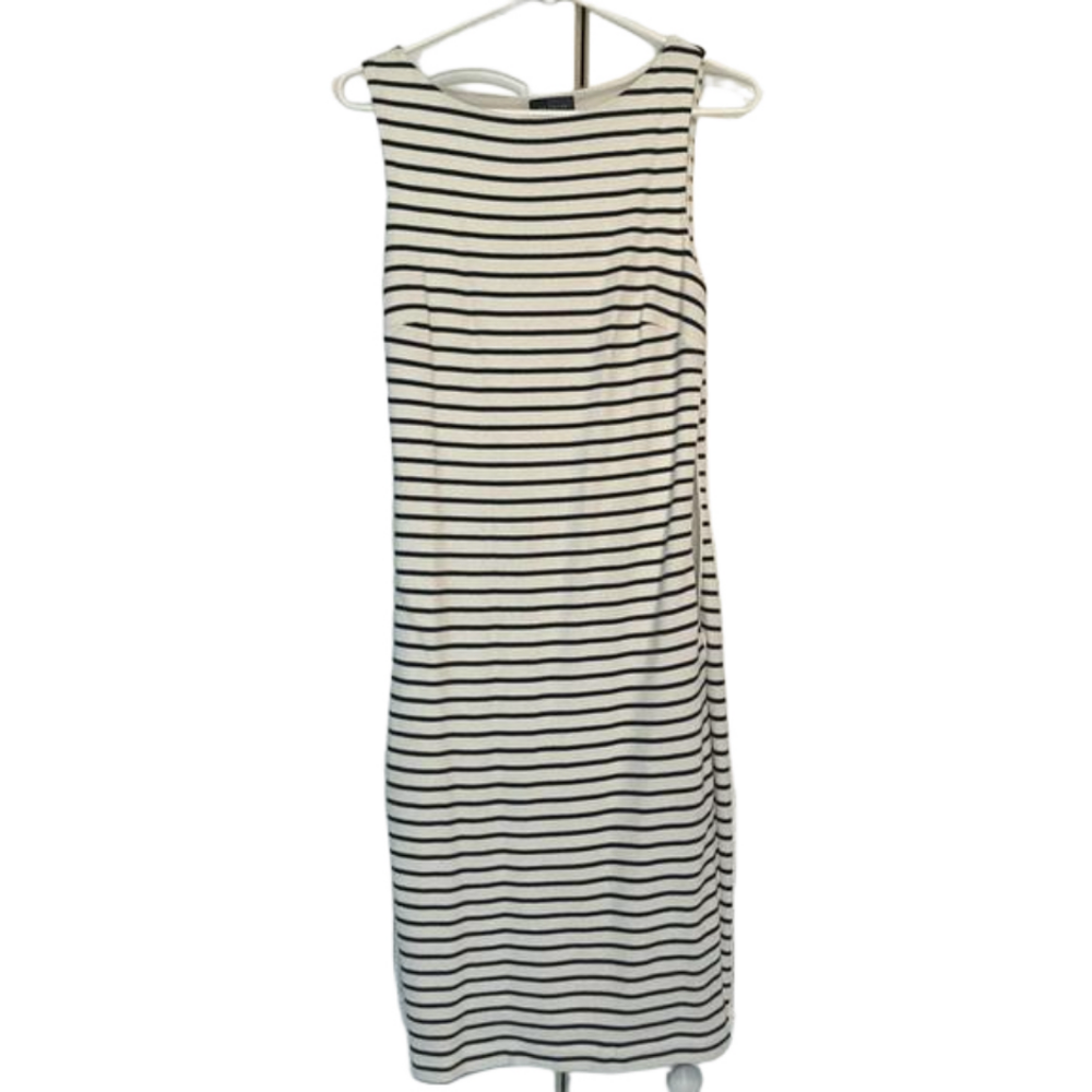 White with black stripes slim dress.